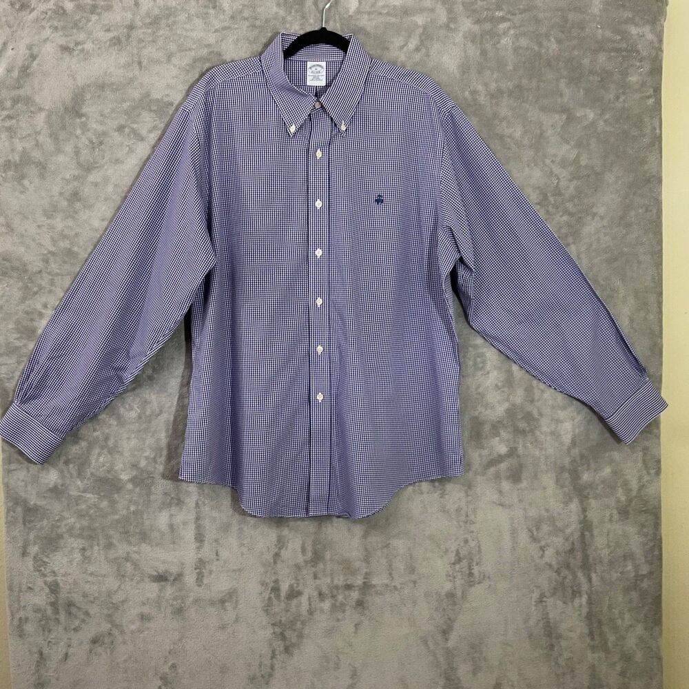 Brooks Brothers The Original Polo Shirt Slim Fit Mens Sz. XL Blue Gingham cotton